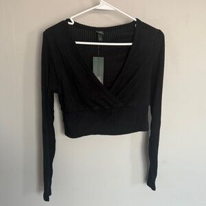 Wild Fable Black Ribbed V-Neck Crop Top